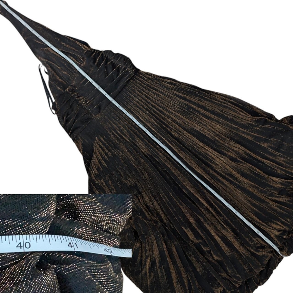 Vintage Cache Metallic Bronze Backless Pleated Ha… - image 8